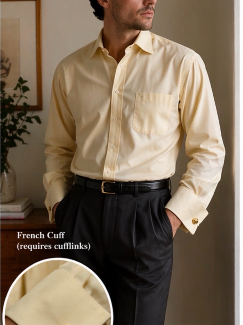 Yves Saint Laurent French Cuff Dress Shirt 17 43 Yellow YSL Large